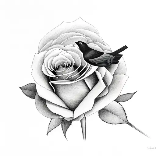 roses with blackbird and clouds as a background  tattoo design idea