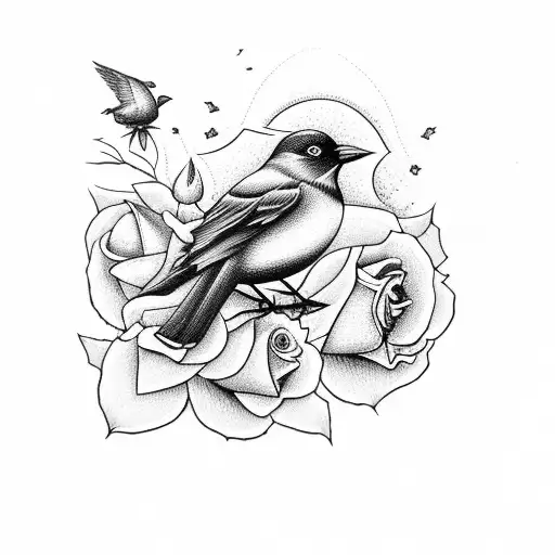 roses with blackbird and clouds as a background  tattoo design idea