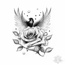 roses with blackbird and clouds as a background  tattoo design idea