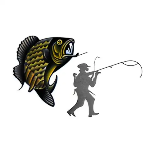 Silhouette of an angler in black with shadows tattoo design idea
