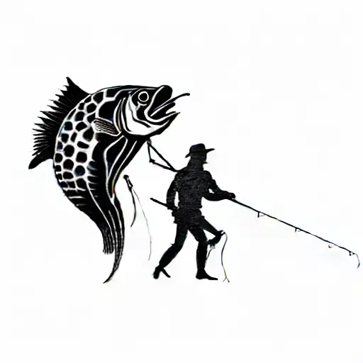 Silhouette of an angler in black with shadows tattoo design idea