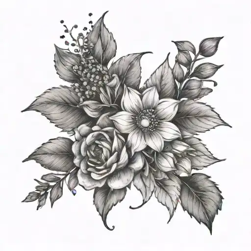 bouquet of April August and November birth flowers tattoo design idea