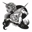 A unicorn and Mermaid smoking a joint surrounded by a rainbow tattoo design idea