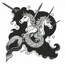 A unicorn and Mermaid smoking a joint surrounded by a rainbow tattoo design idea