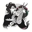 A unicorn and Mermaid smoking a joint surrounded by a rainbow tattoo design idea