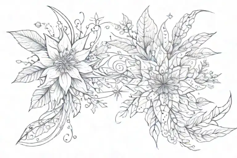 fine line botanical wrap with spiritual aspects like stars tattoo design idea