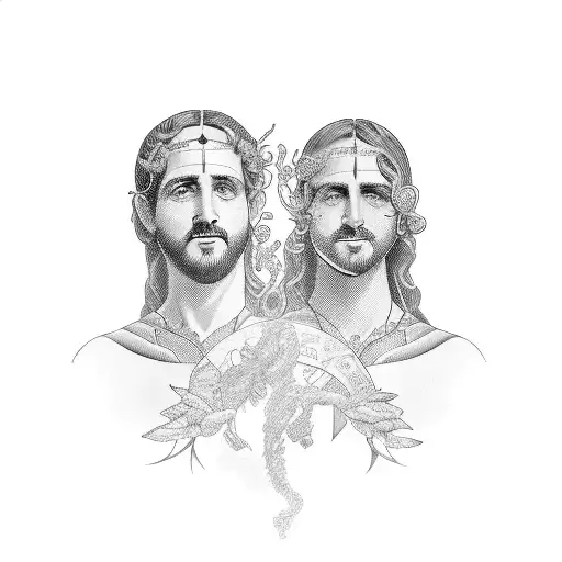 Apollo and Dionysus engaged in a philosophical debate tattoo design idea