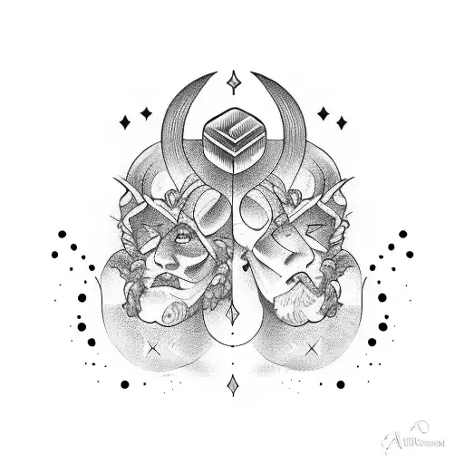A blackwork tattoo illustrating the duality of Apollo and Dionysus through contrasting symbols tattoo design idea