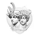 Apollo and Dionysus engaged in a philosophical debate tattoo design idea