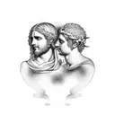 Apollo and Dionysus engaged in a philosophical debate tattoo design idea