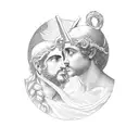 Apollo and Dionysus engaged in a philosophical debate tattoo design idea