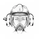 A firefighter's helmet with musical notes as the visor tattoo design idea