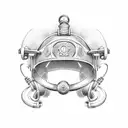 A firefighter's helmet with musical notes as the visor tattoo design idea