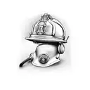 A firefighter's helmet with musical notes as the visor tattoo design idea