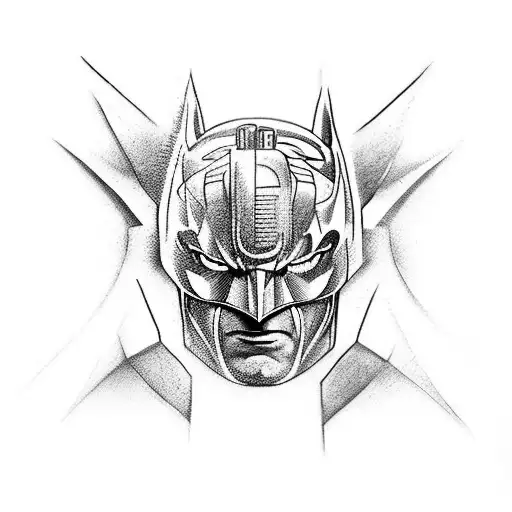 A realistic tattoo of Batman's face with mechanical gears incorporated into the design tattoo design idea