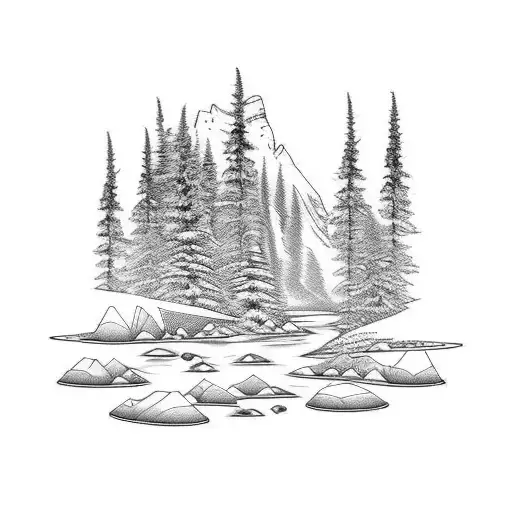 Mountain river Scene tattoo design idea