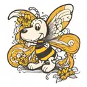 snoopy with a pinwheel and bumblebee  tattoo design idea