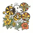 snoopy with a pinwheel and bumblebee  tattoo design idea