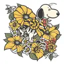 snoopy with a pinwheel and bumblebee  tattoo design idea