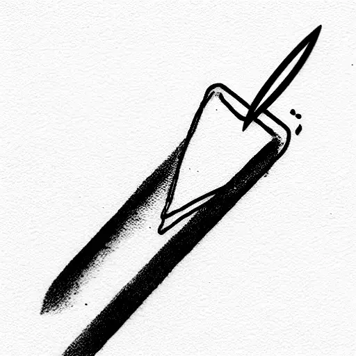 Horizontal, rectangle shaped pen with ink dripping, and some elements symbolizing love for poetry tattoo design idea