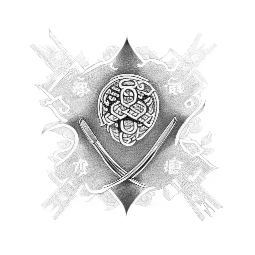 Katana through a heart with mother as japanese symbols tattoo design idea