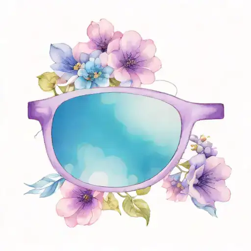 purple eyeglass front view with colourful flower ontop tattoo design idea