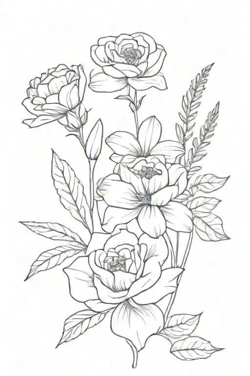 birth flower bouquet February march April August September October  tattoo design idea