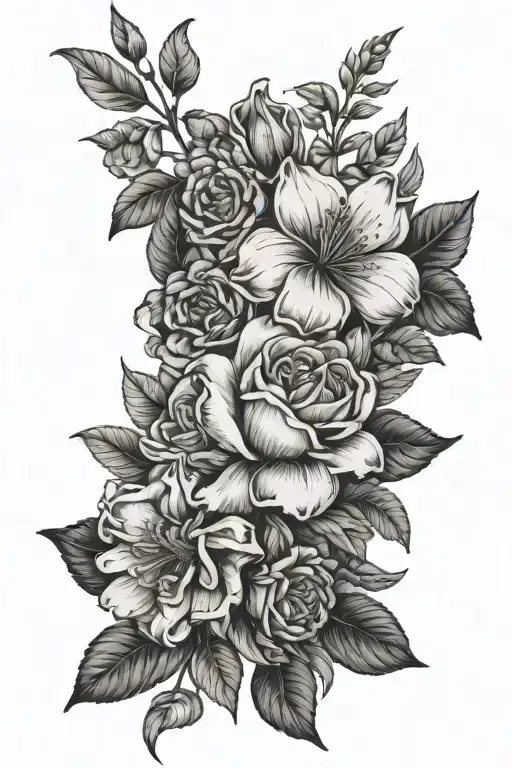 birth flower bouquet February march April August September October  tattoo design idea
