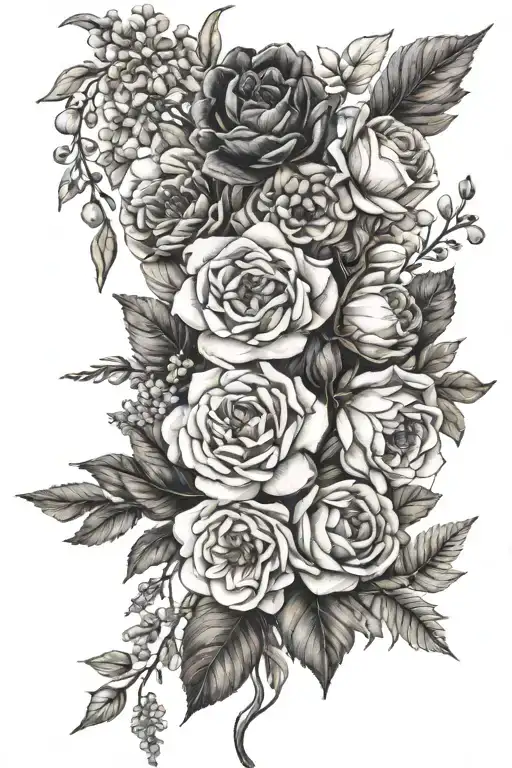 birth flower bouquet February march April August September October  tattoo design idea