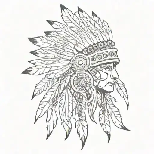 A sketch style tattoo of a Native American headdress made out of intertwined flowers tattoo design idea