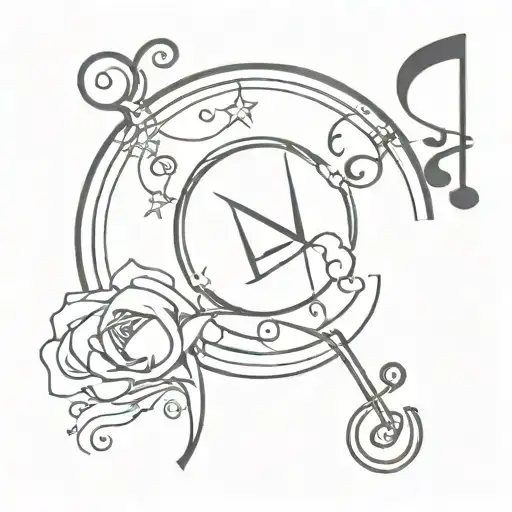 A tattoo design combining music notes and zodiac symbols, with a Sailor Moon twist tattoo design idea