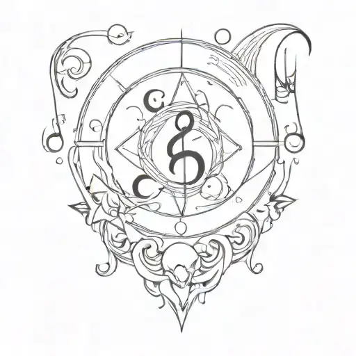 A tattoo design combining music notes and zodiac symbols, with a Sailor Moon twist tattoo design idea