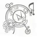 A tattoo design combining music notes and zodiac symbols, with a Sailor Moon twist tattoo design idea