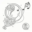 A tattoo design combining music notes and zodiac symbols, with a Sailor Moon twist tattoo design idea