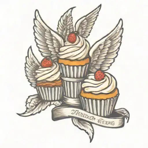 memorial, wings, cupcake tattoo design idea