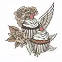 memorial, wings, cupcake tattoo design idea