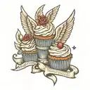 memorial, wings, cupcake tattoo design idea