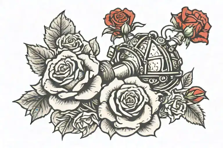 red roses fire fighter  tattoo design idea