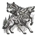 two wolves running away in the forest tattoo design idea