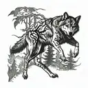 two wolves running away in the forest tattoo design idea