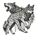 two wolves running away in the forest tattoo design idea