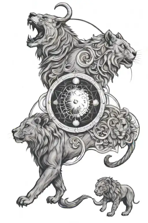moon phases and leo zodiac sign tattoo design idea