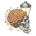 Create an artistic representation of an illuminated lamp with a brain inside it, symbolizing autistic awareness tattoo design idea