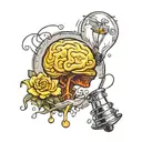 Create an artistic representation of an illuminated lamp with a brain inside it, symbolizing autistic awareness tattoo design idea