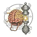 Create an artistic representation of an illuminated lamp with a brain inside it, symbolizing autistic awareness tattoo design idea