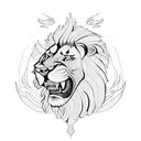 A lion roaring in front of a motorcycle silhouette tattoo design idea