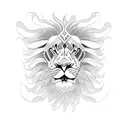 A lion roaring in front of a motorcycle silhouette tattoo design idea