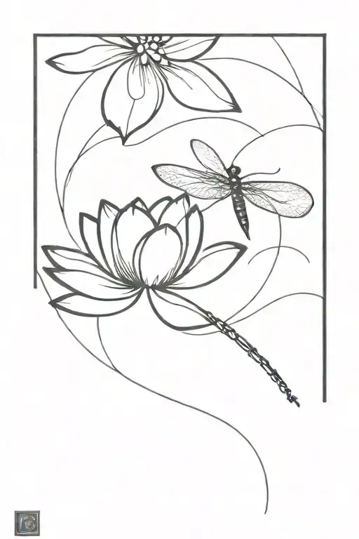 lotus flower dragonfly flying tattoo design idea