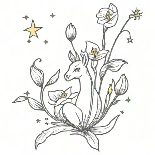 freesia flower and capricorn constellation surrounded tattoo design idea