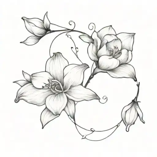freesia flower and capricorn constellation intertwined tattoo design idea